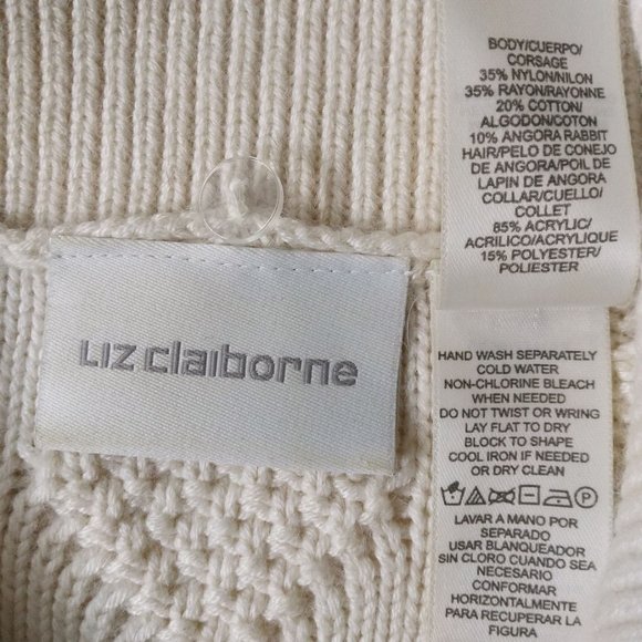 Liz Claiborne soft cream cable double zip cardigan detachable collar size M - Picture 6 of 7